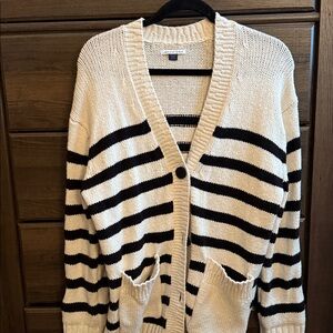 AE Oversized Striped Black and Cream Cardigan